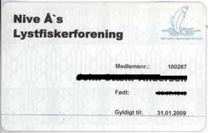 Foreningens medlemskort som de hævder er indløst fiskekort.